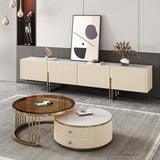 Modish White Stone Rectangular TV Stand with Cabinet Image - 1