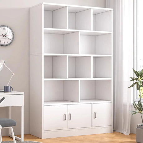 Modish Wood Rectangular Closed Display Bookcase White Image - 1