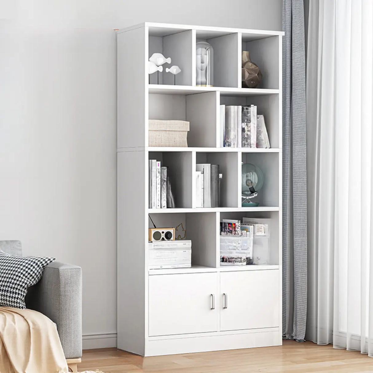 Modish Wood Rectangular Closed Display Bookcase White Image - 27