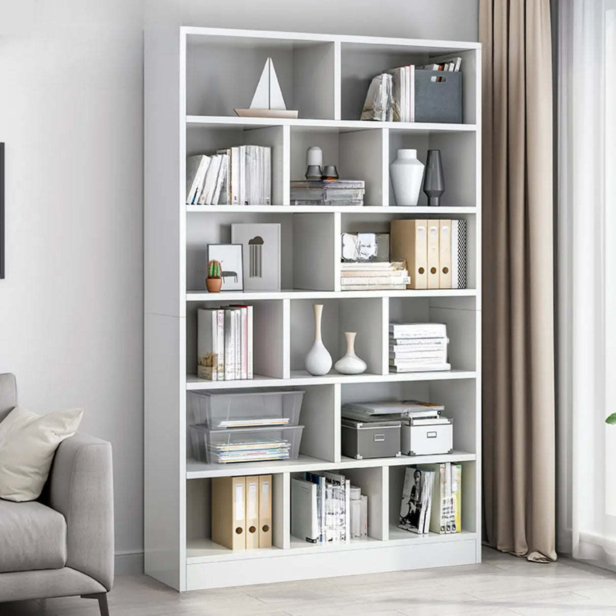 Modish Wood Rectangular Closed Display Bookcase White Image - 12