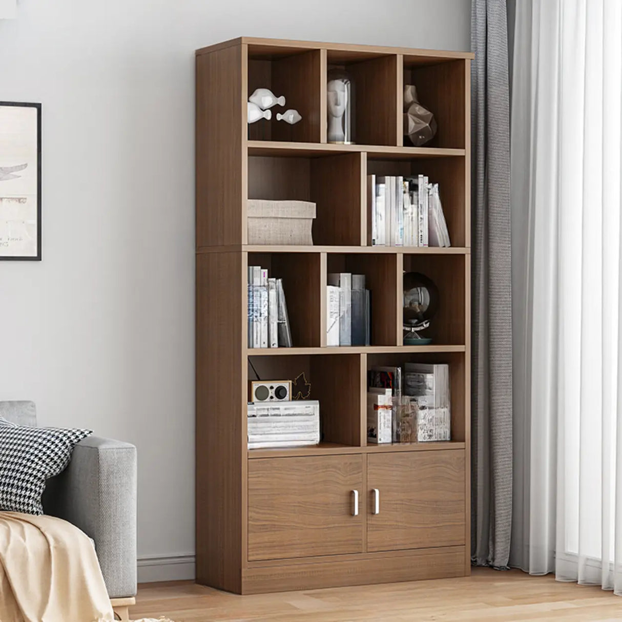 Modish Wood Rectangular Closed Display Bookcase White Image - 29