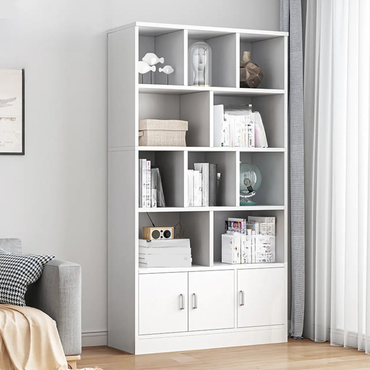 Modish Wood Rectangular Closed Display Bookcase White Image - 30