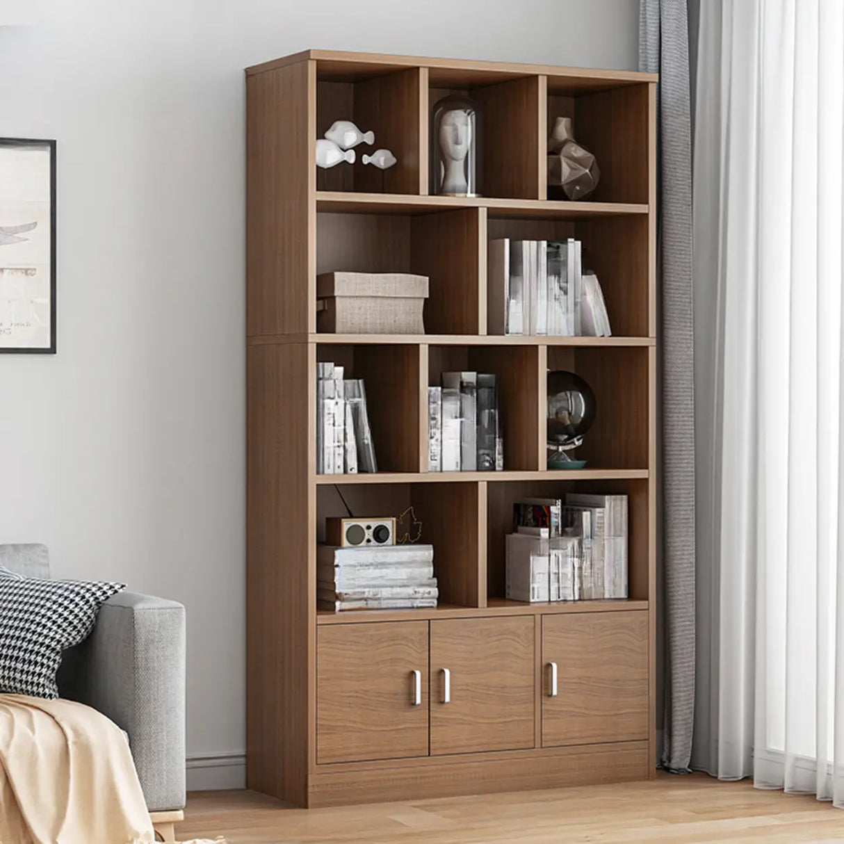 Modish Wood Rectangular Closed Display Bookcase White Image - 32
