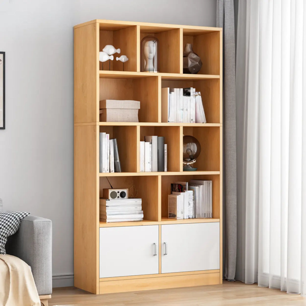 Modish Wood Rectangular Closed Display Bookcase White Image - 16