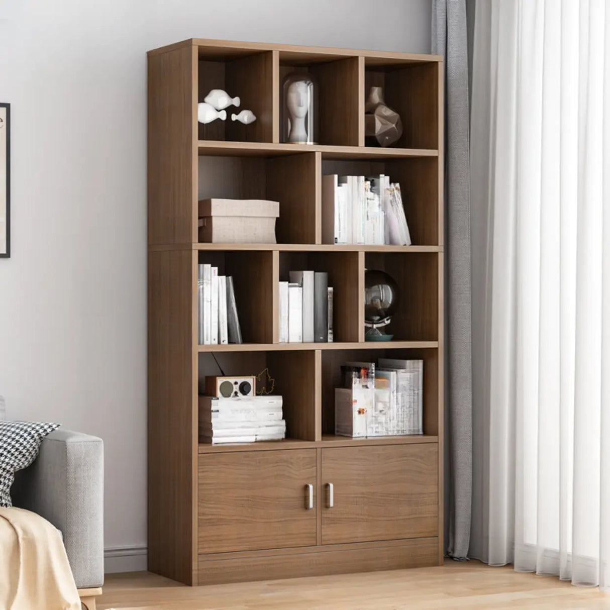 Modish Wood Rectangular Closed Display Bookcase White Image - 17