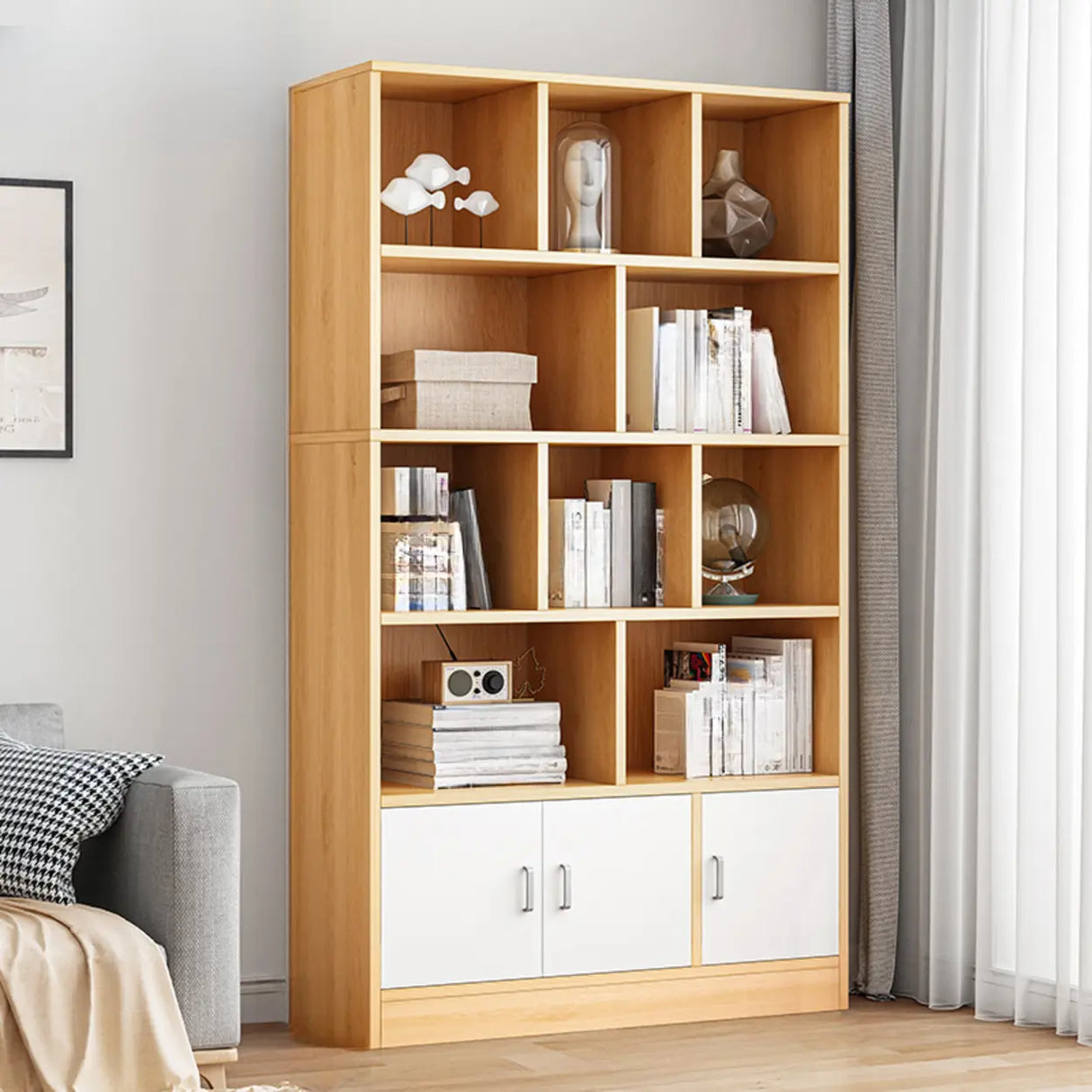 Modish Wood Rectangular Closed Display Bookcase White Image - 34