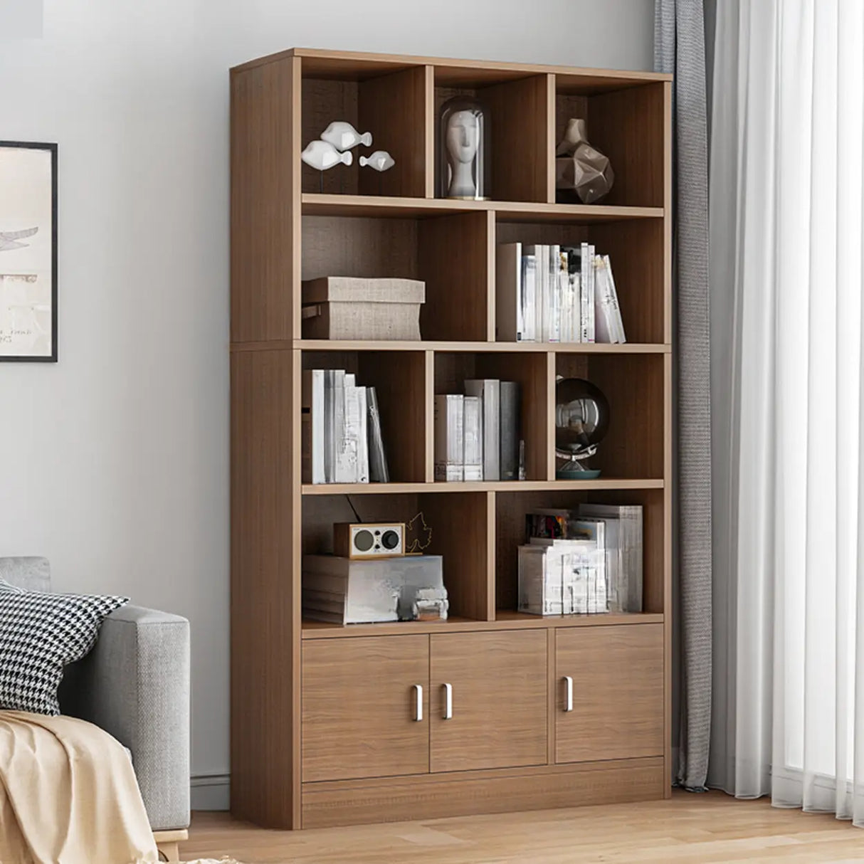 Modish Wood Rectangular Closed Display Bookcase White Image - 35