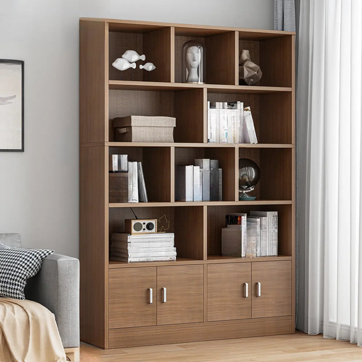 Modish Wood Rectangular Closed Display Bookcase White Image - 36