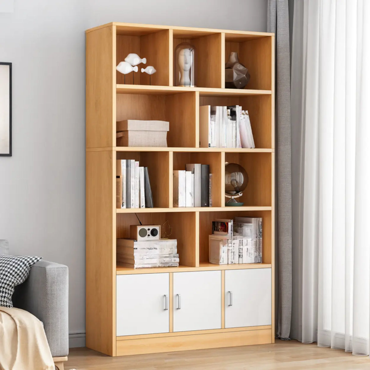 Modish Wood Rectangular Closed Display Bookcase White Image - 19
