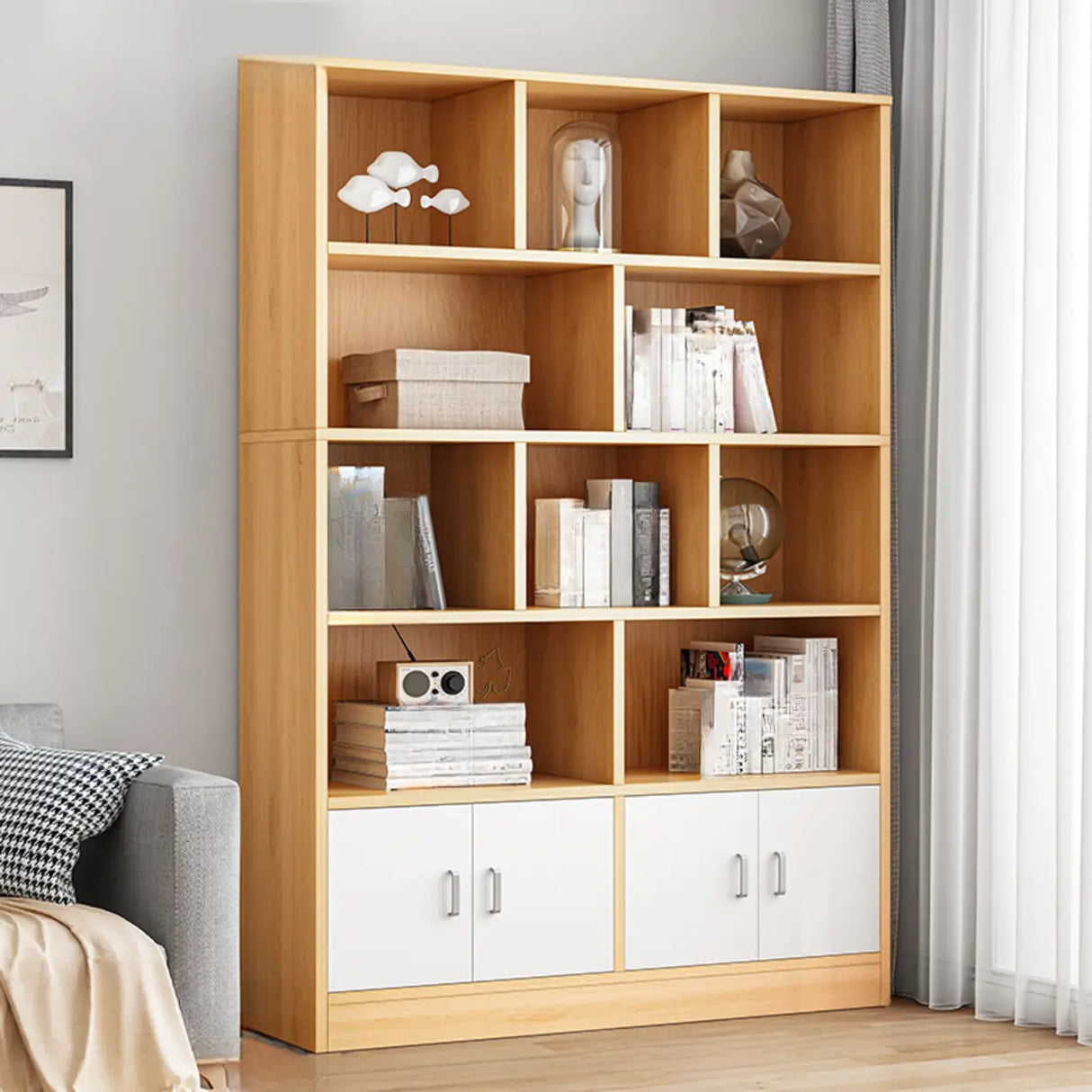 Modish Wood Rectangular Closed Display Bookcase White Image - 37