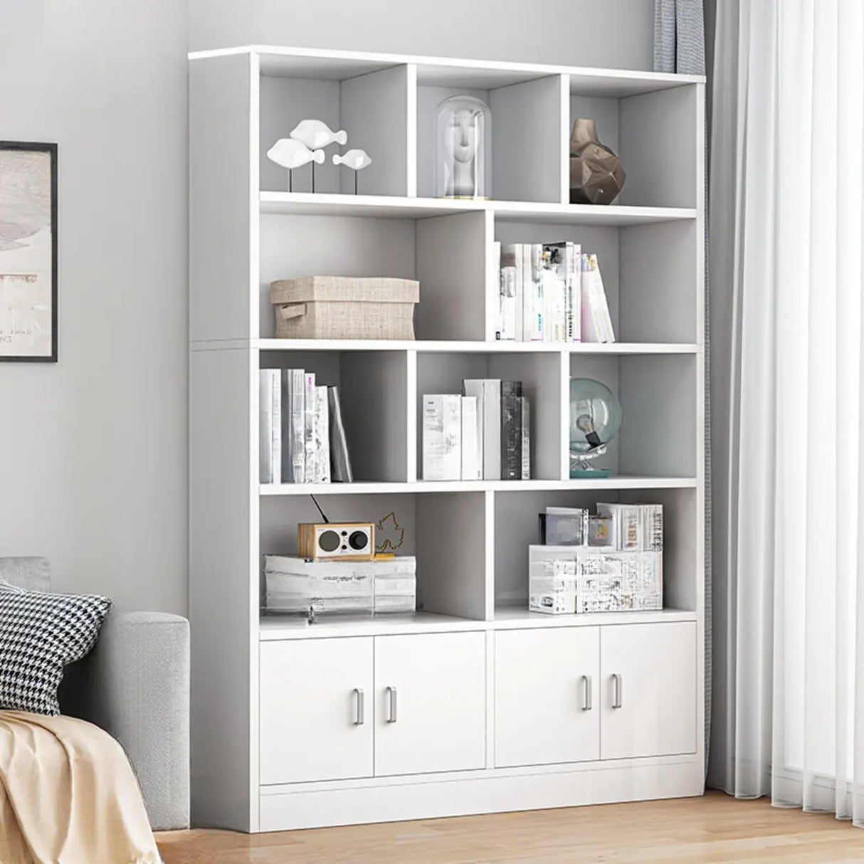 Modish Wood Rectangular Closed Display Bookcase White Image - 38