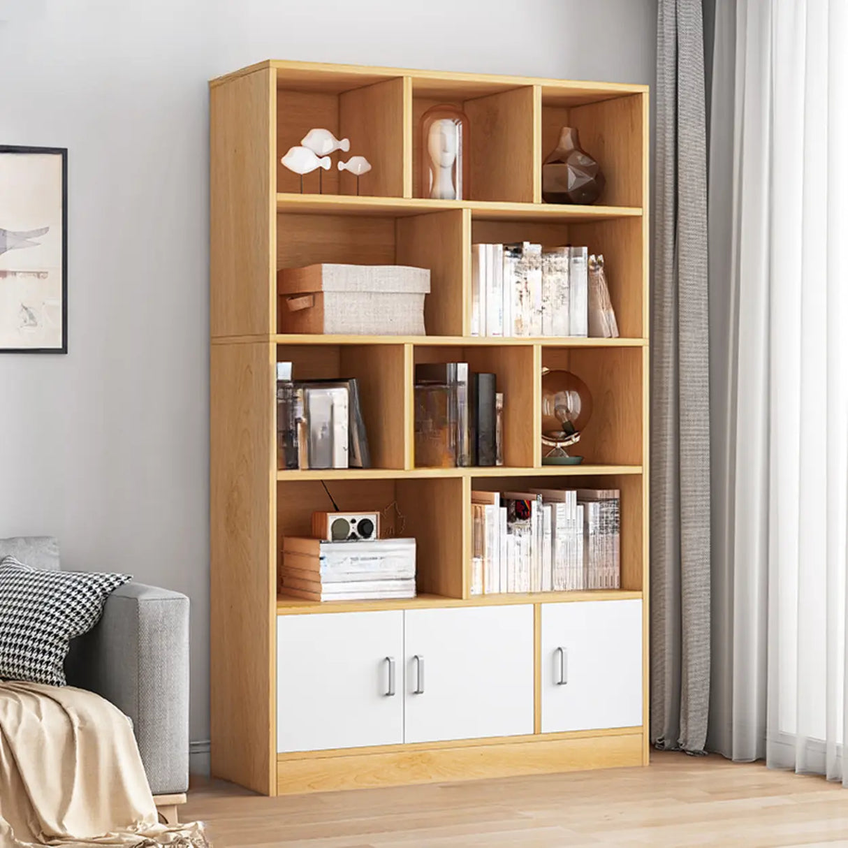 Modish Wood Rectangular Closed Display Bookcase White Image - 22