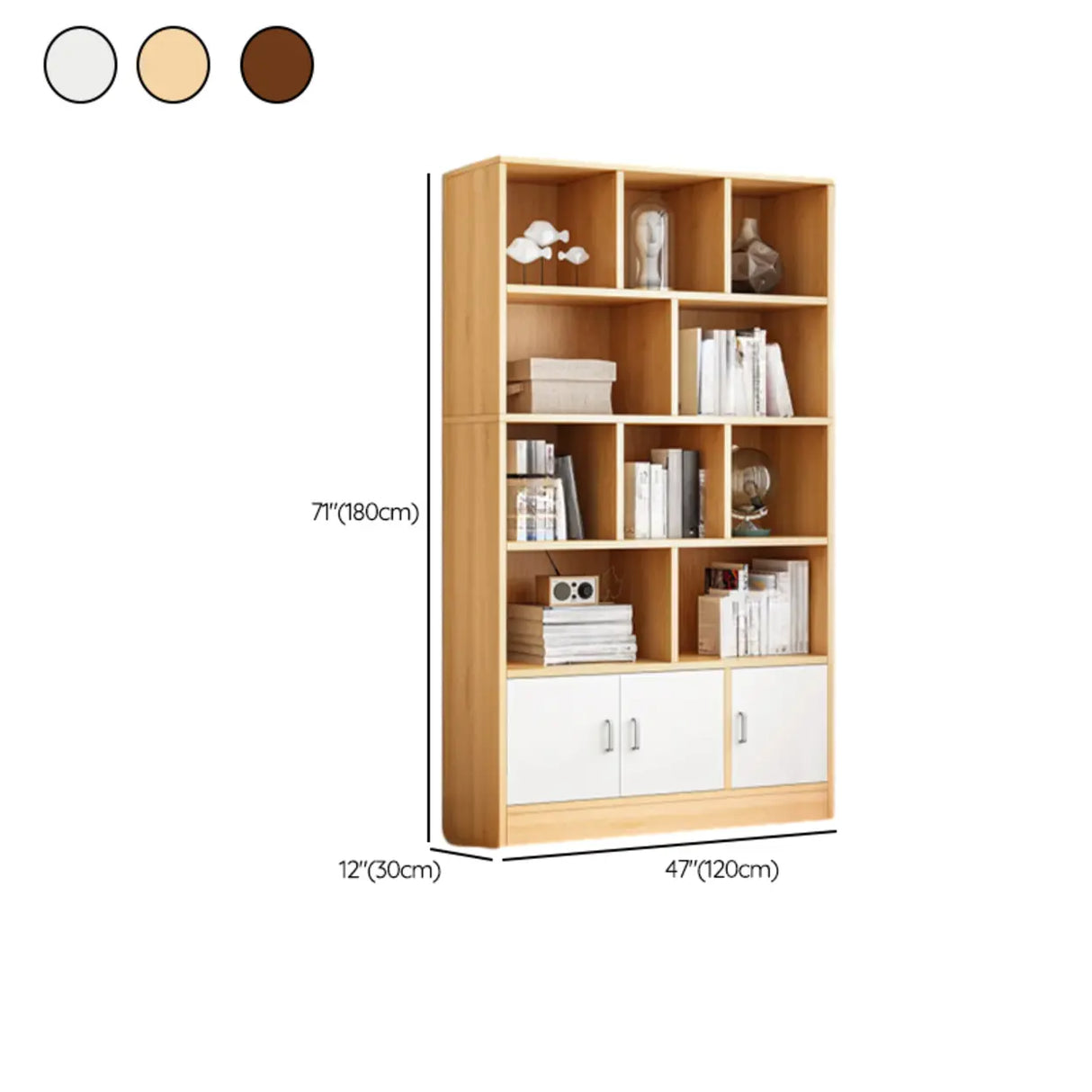 Modish Wood Rectangular Closed Display Bookcase White Image - 48