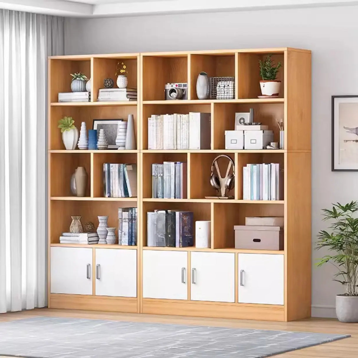 Modish Wood Rectangular Closed Display Bookcase White Image - 4