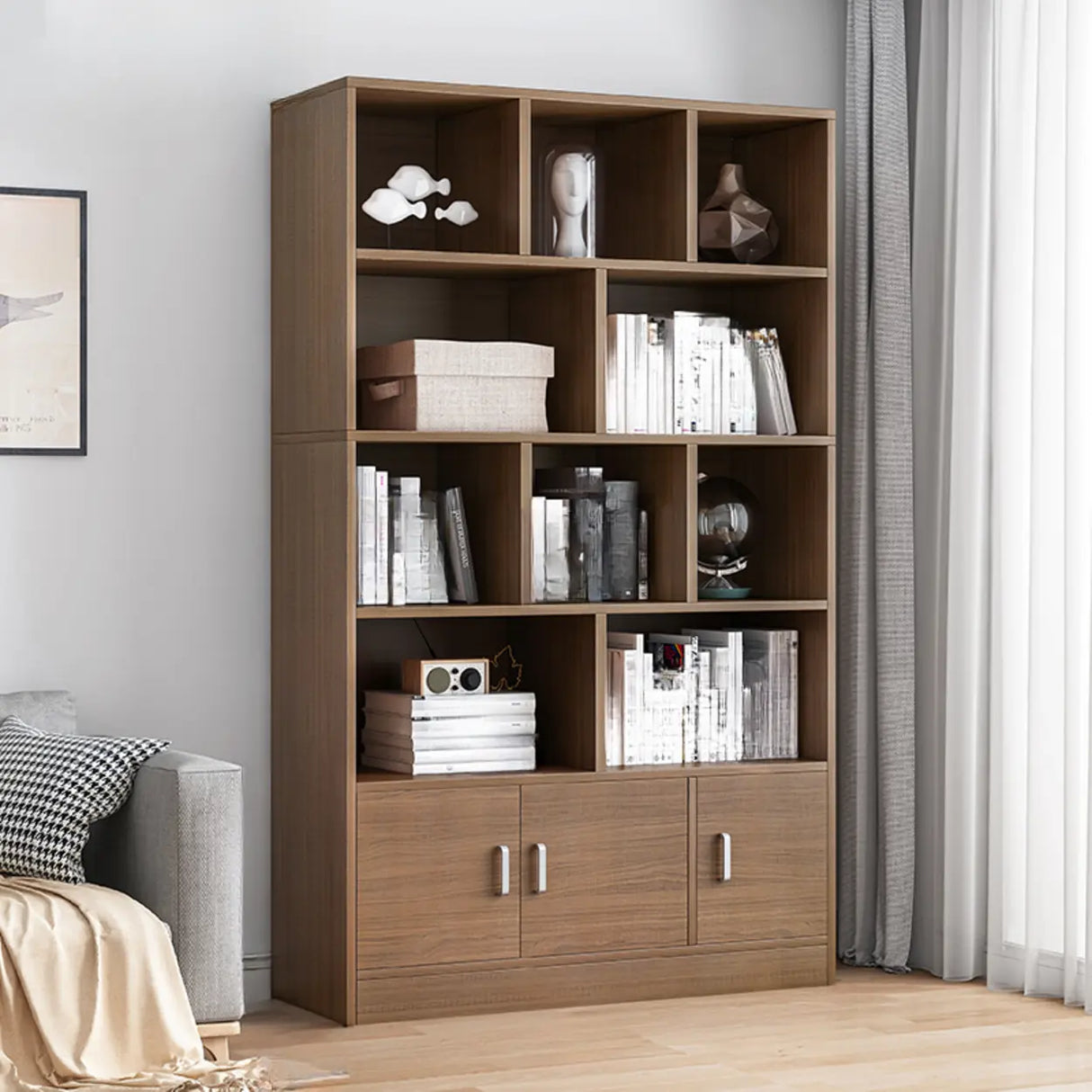 Modish Wood Rectangular Closed Display Bookcase White Image - 23
