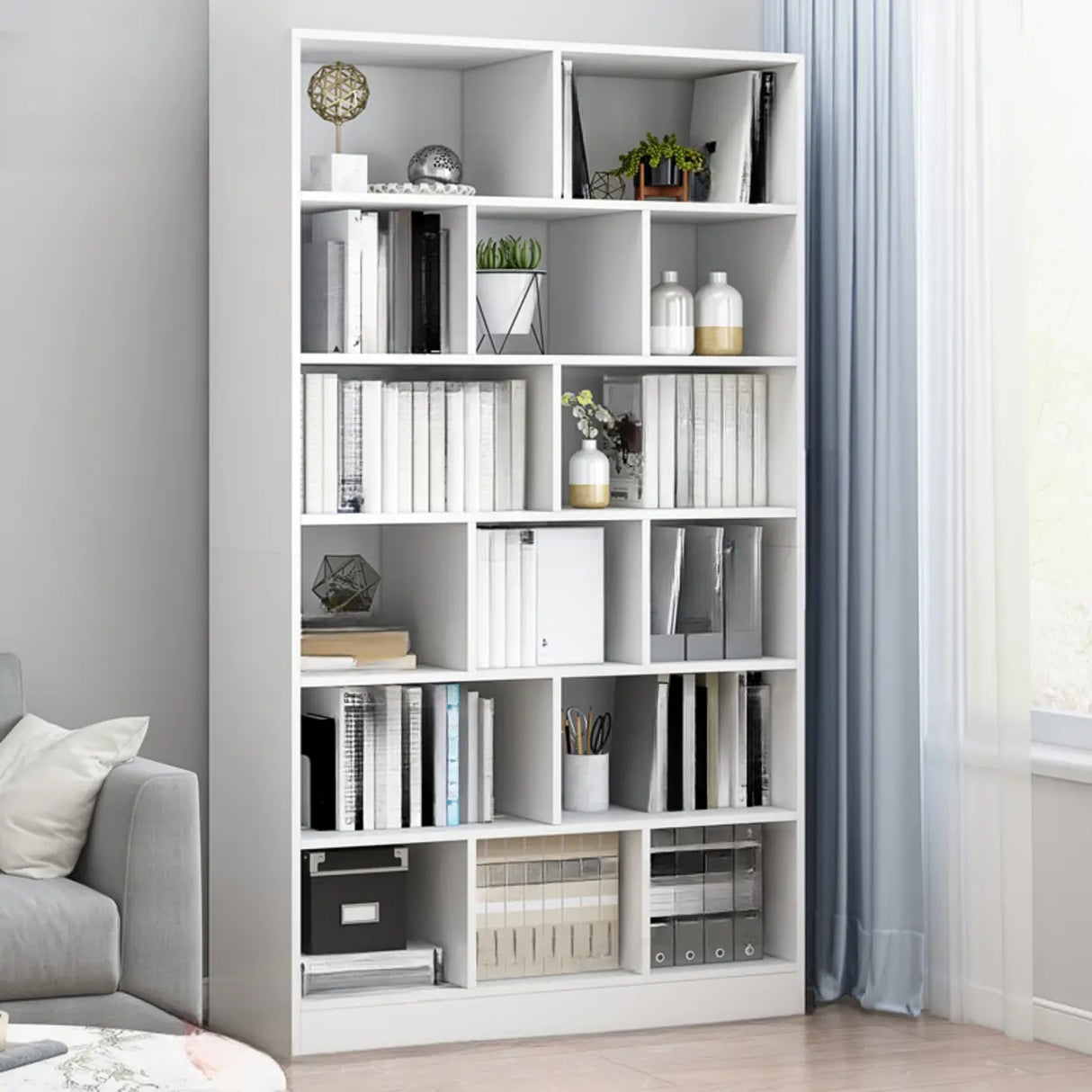Modish Wood Rectangular Closed Display Bookcase White Image - 7