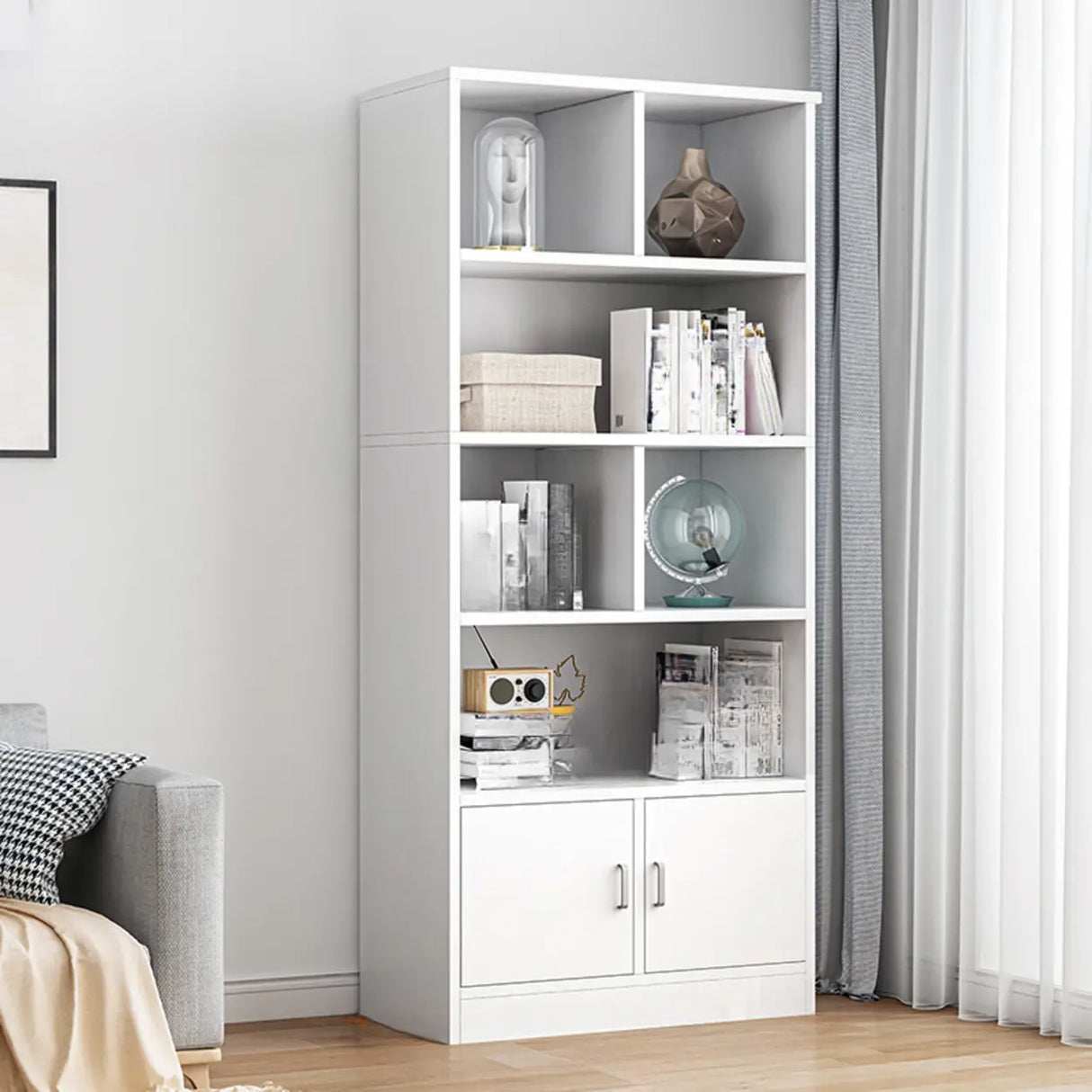Modish Wood Rectangular Closed Display Bookcase White Image - 24