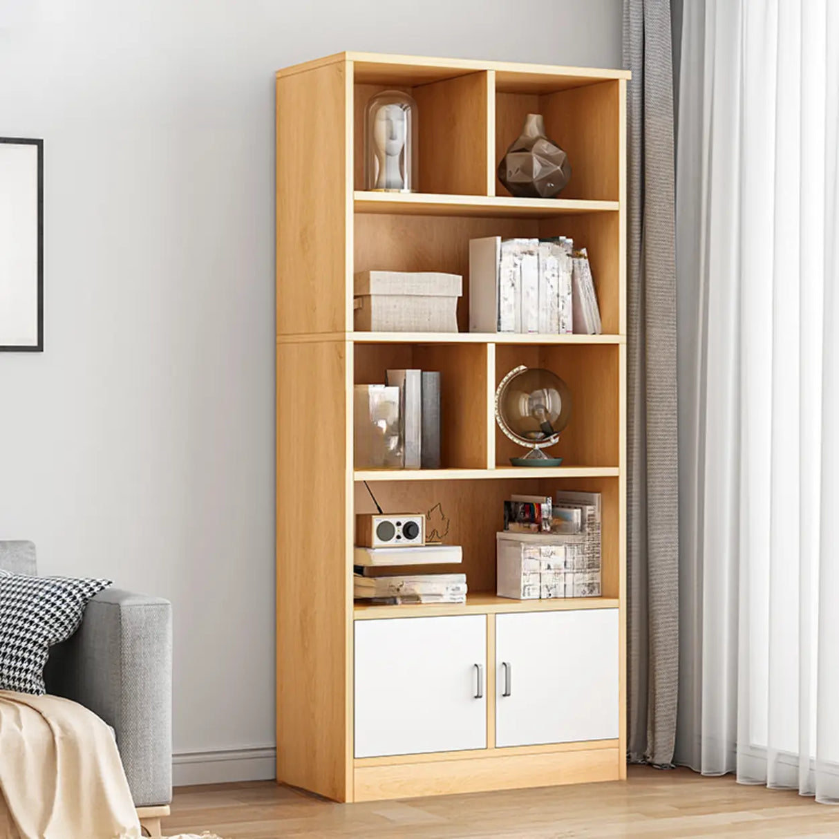 Modish Wood Rectangular Closed Display Bookcase White Image - 25