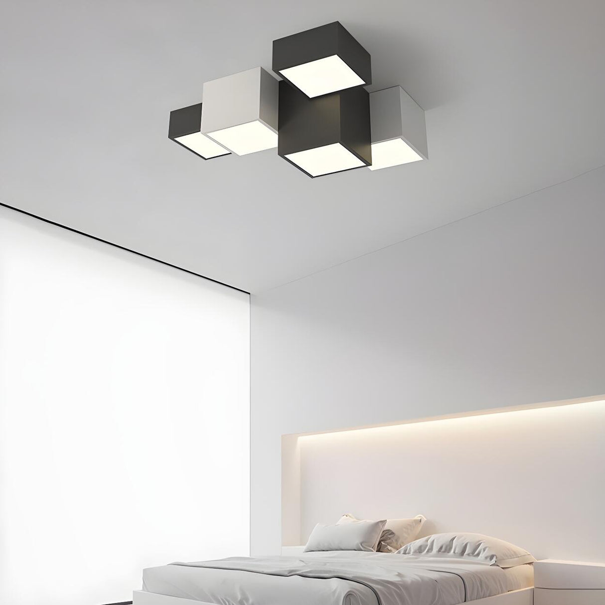 Modular Black White Cube Flush Mount Ceiling Light Image - 20