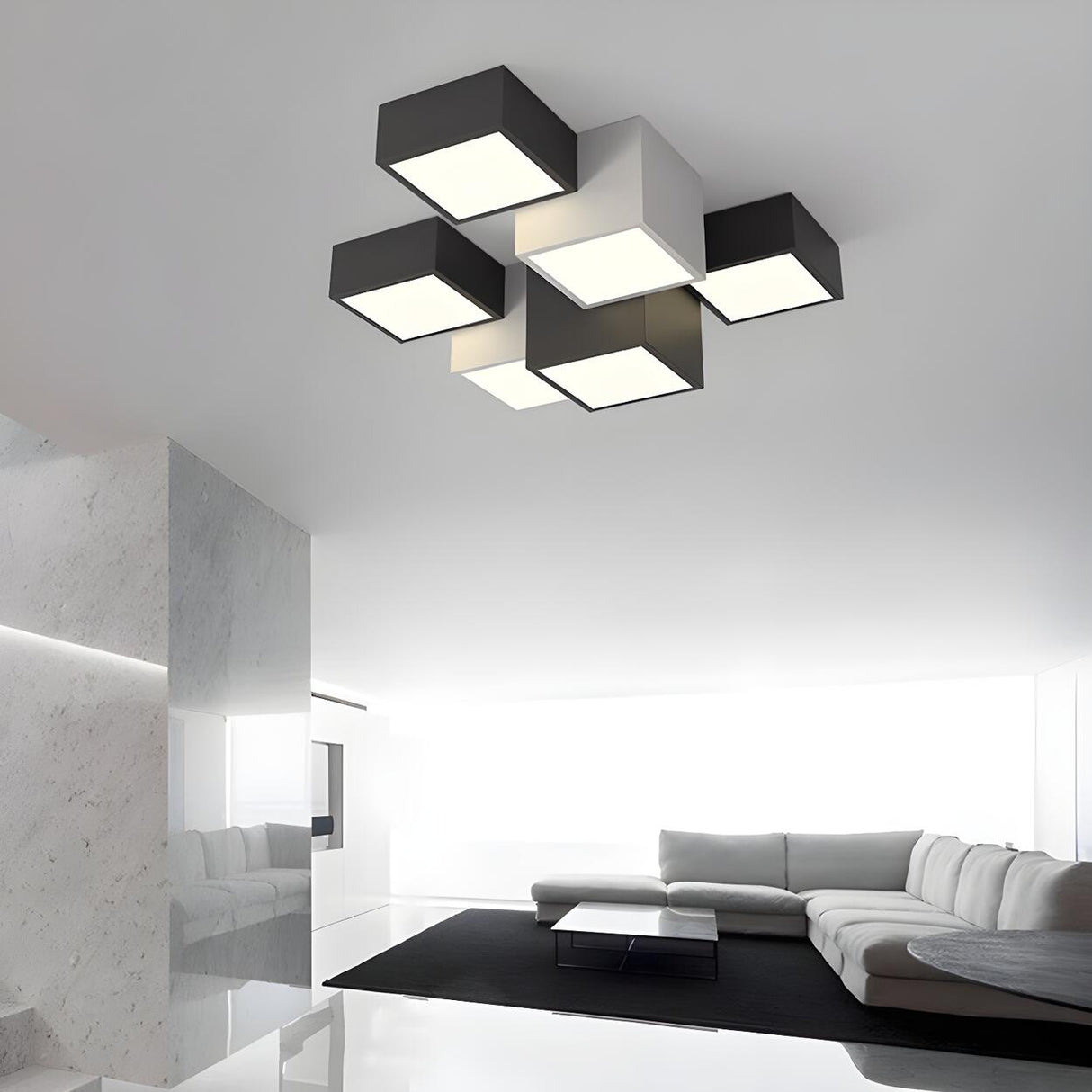 Modular Black White Cube Flush Mount Ceiling Light Image - 3