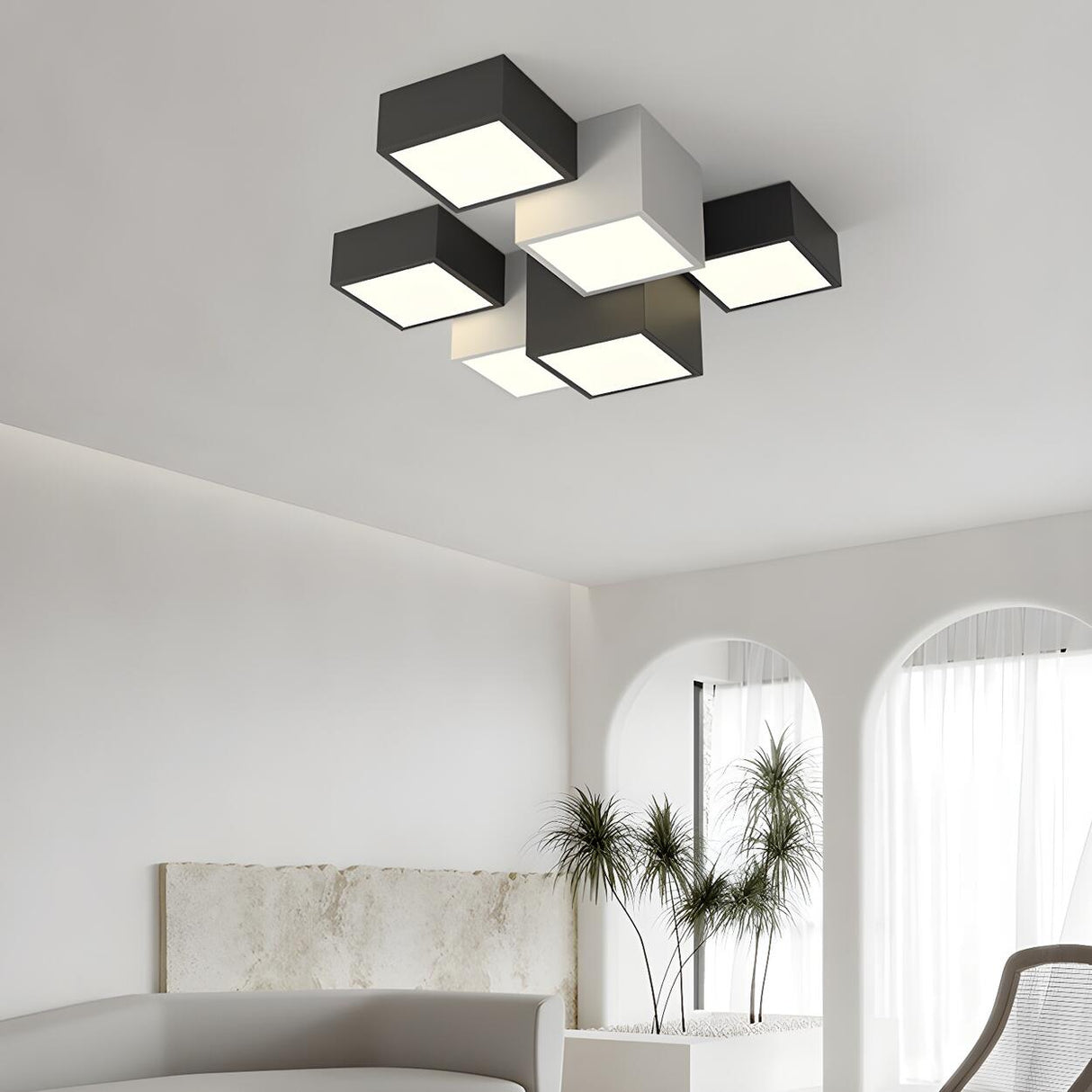 Modular Black White Cube Flush Mount Ceiling Light Image - 7