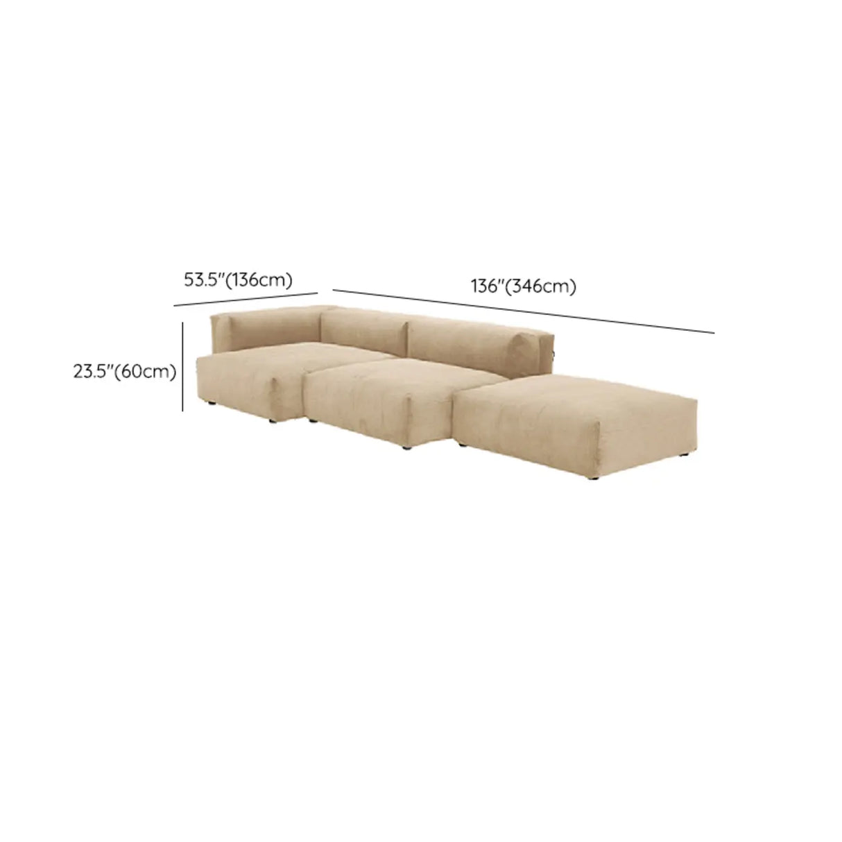 Modular Corduroy Fabric Tight Back Latex Fill Loveseat 