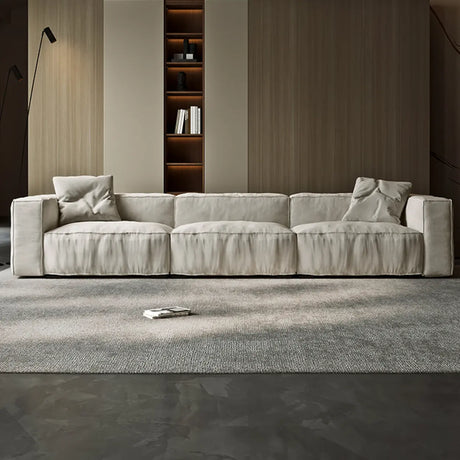 Modular Cushion Back L-Shape Cotton Beige Large Comfort Sofa Image - 1
