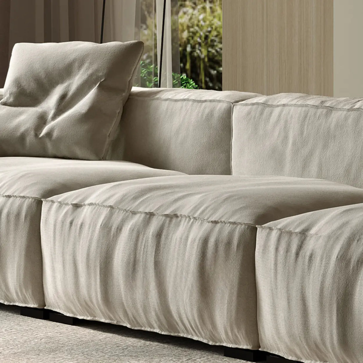 Modular Cushion Back L-Shape Cotton Beige Large Comfort Sofa Image - 12