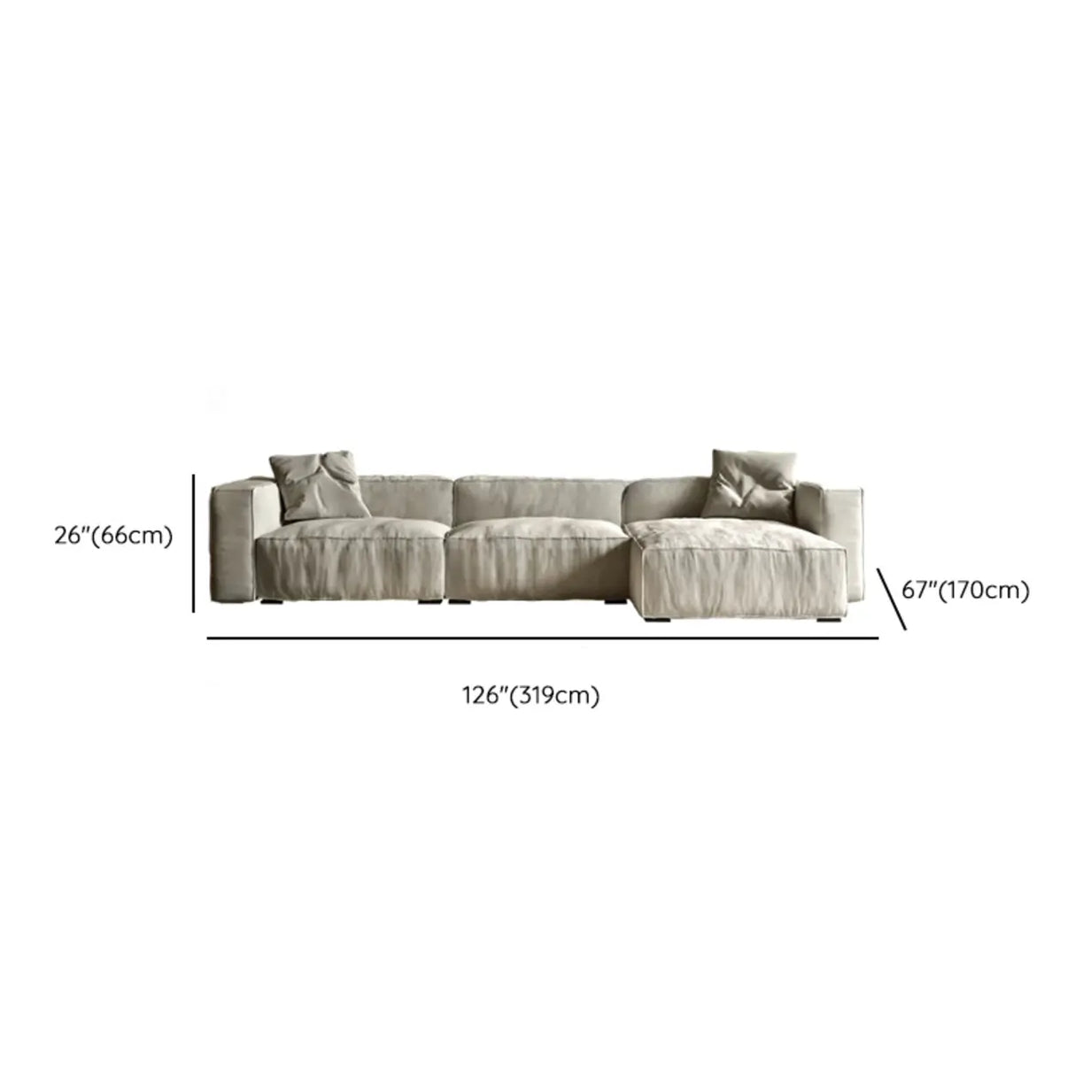 Modular Cushion Back L-Shape Cotton Beige Large Comfort Sofa Image - 17