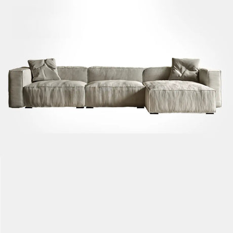 Modular Cushion Back L-Shape Cotton Beige Large Comfort Sofa Image - 2
