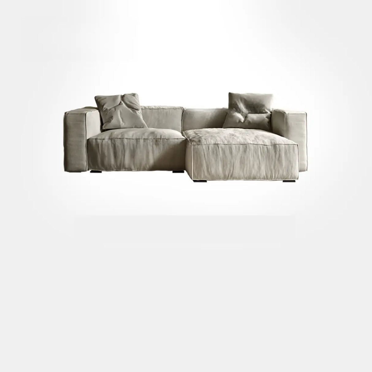 Modular Cushion Back L-Shape Cotton Beige Large Comfort Sofa Image - 3