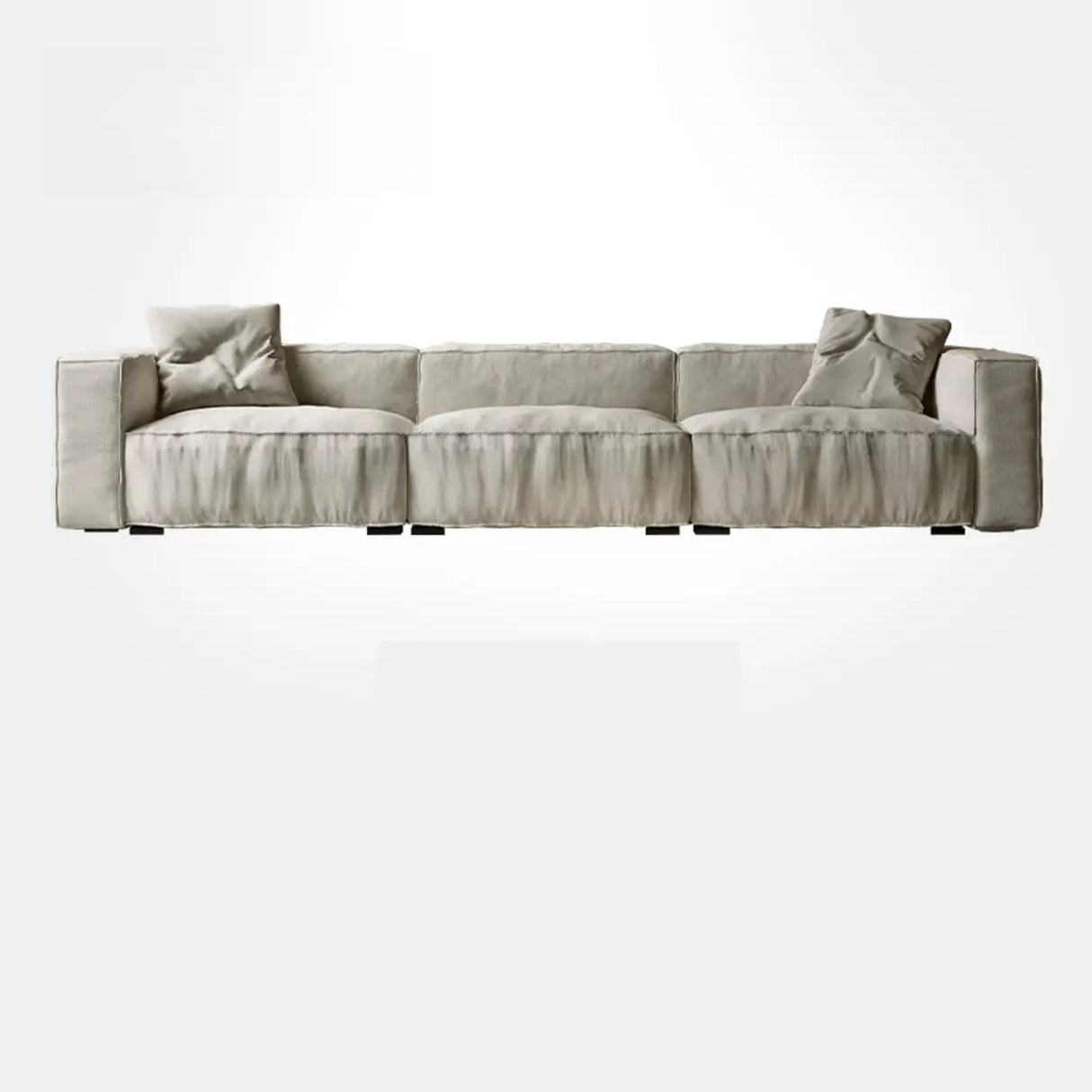 Modular Cushion Back L-Shape Cotton Beige Large Comfort Sofa Image - 5