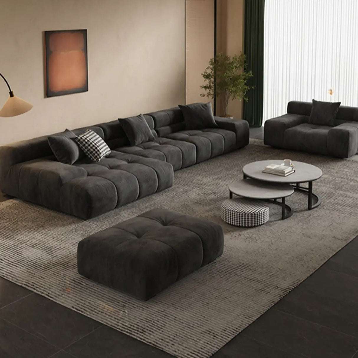 Modular Fabric Charcoal Large Relaxation Sectional Sofa Image - 5