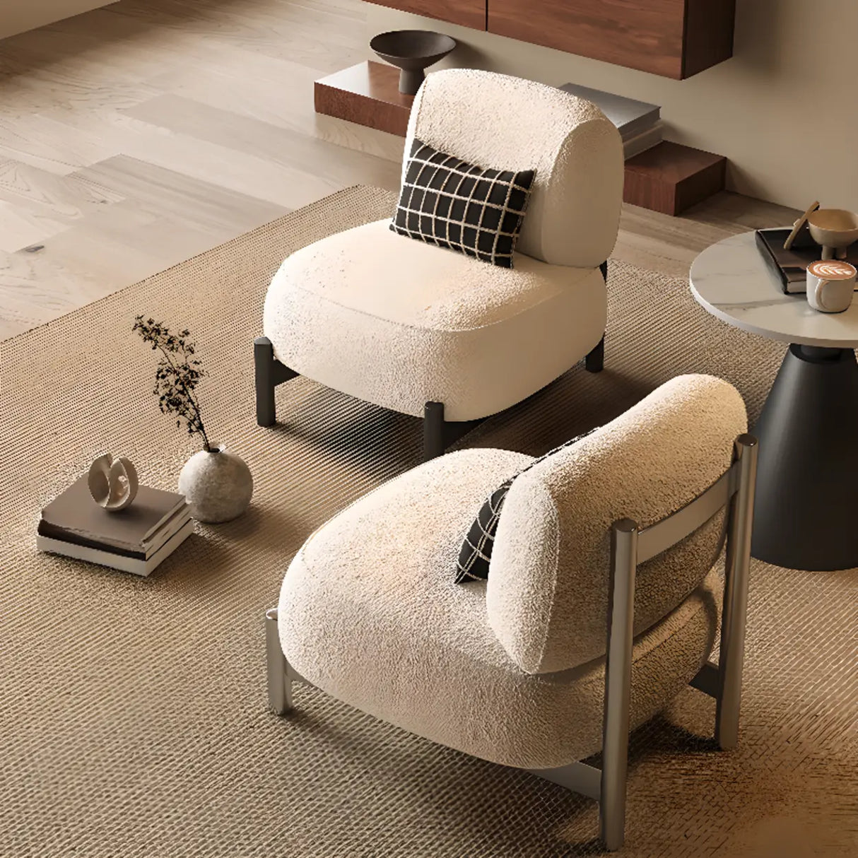 Mohair Pillow Back Armless Side Chair with Pillow Image - 8
