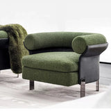 Mohair Round Arm Cushion Back Four Legs Barrel Chair Image - 3