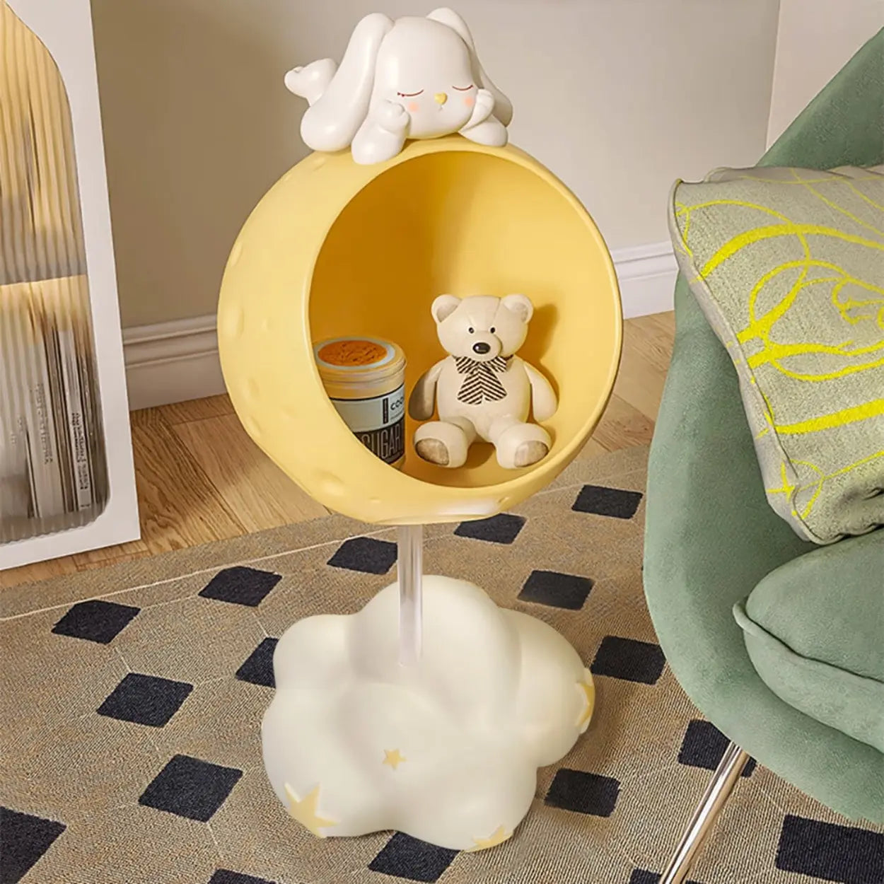 Moon and Cloud Kids Rabbit End Table with Storage Shelf Image - 2
