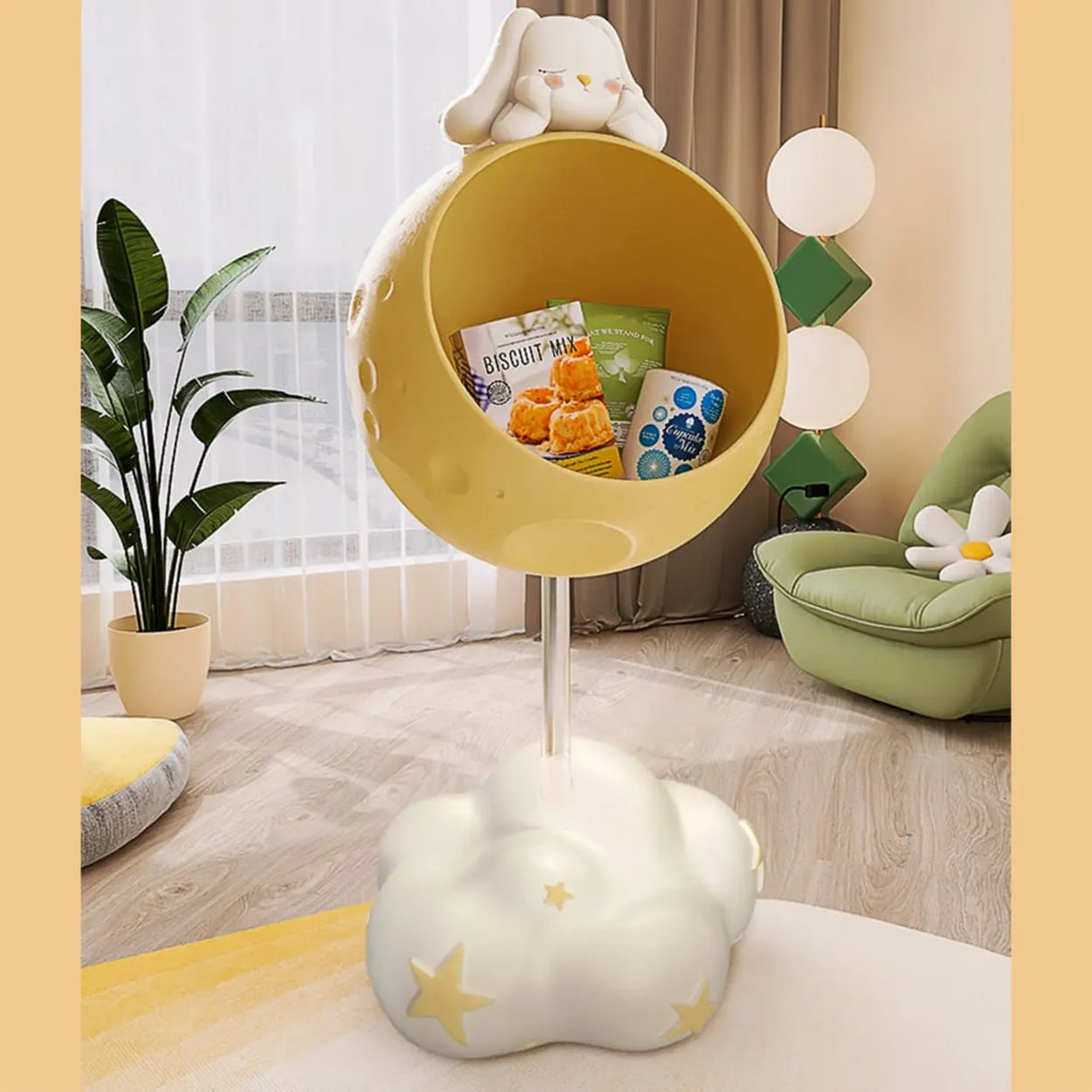 Moon and Cloud Kids Rabbit End Table with Storage Shelf Image - 4