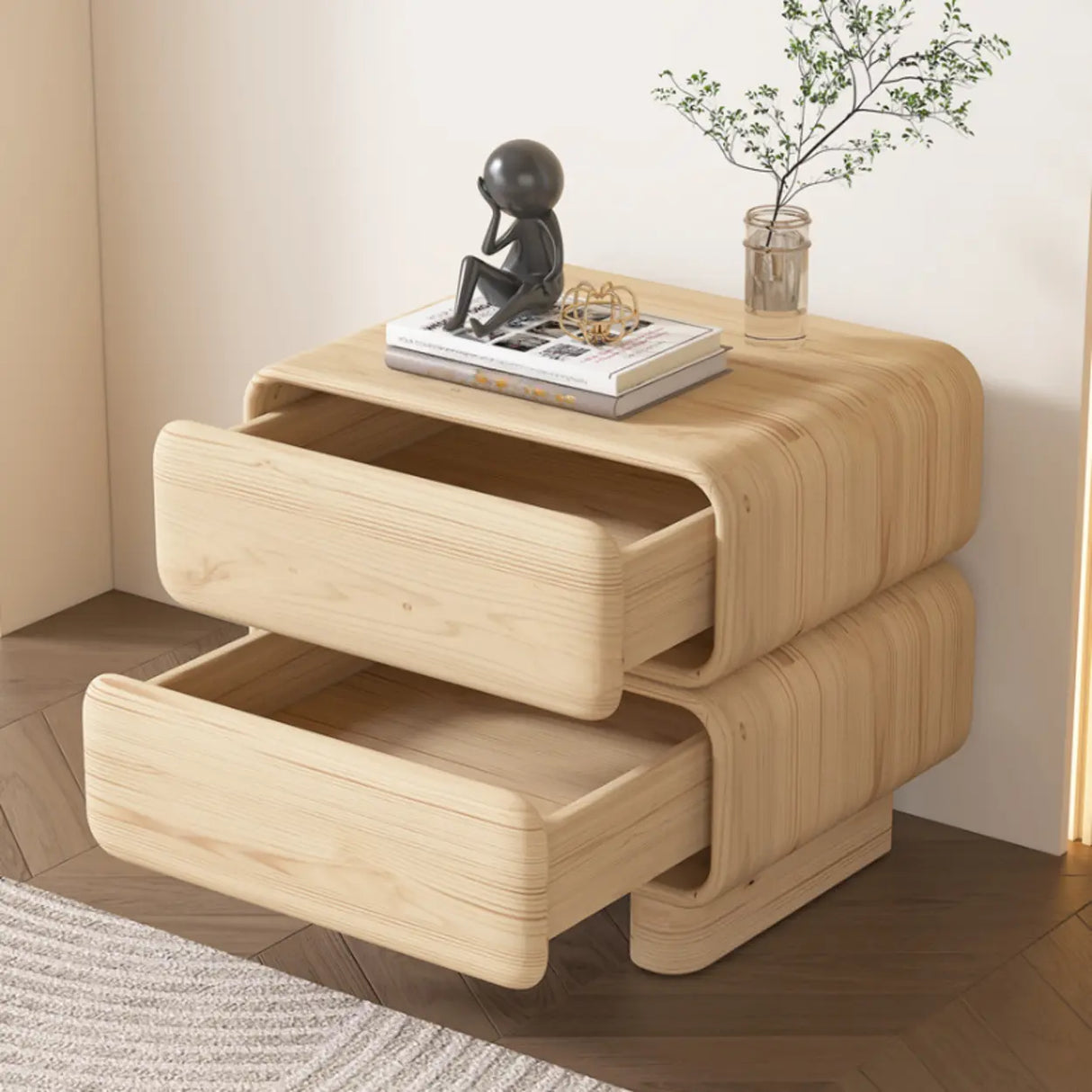 Morandi Faux Leather Countertop Wood Kids Nightstand Image - 3