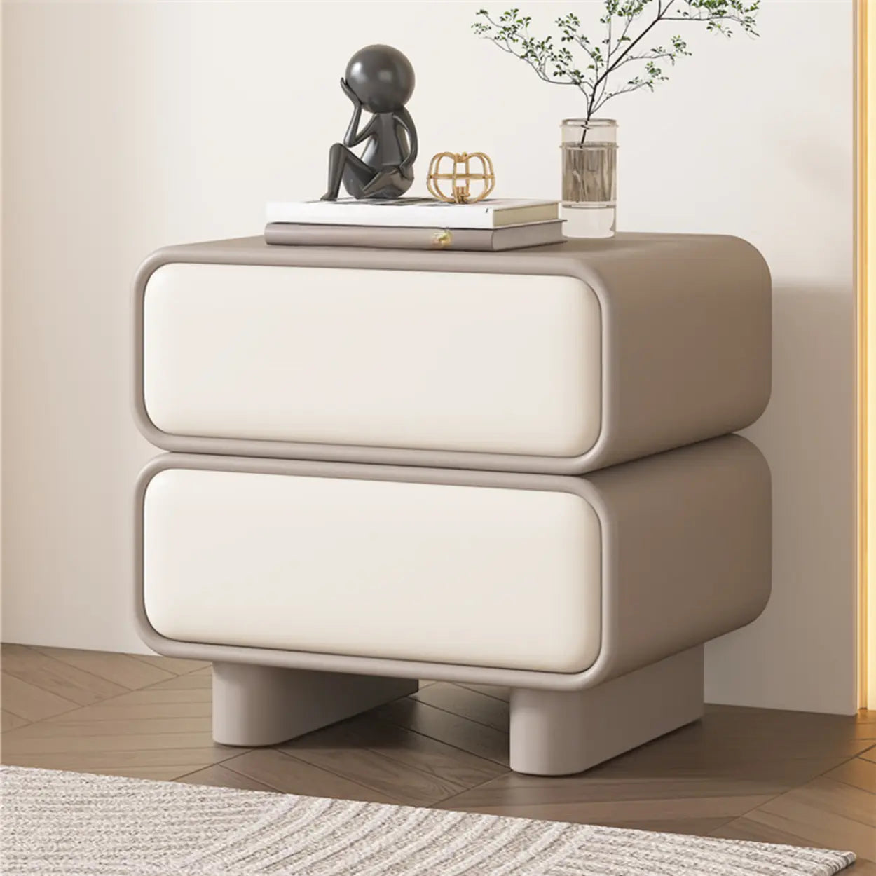 Morandi Faux Leather Countertop Wood Kids Nightstand Image - 2