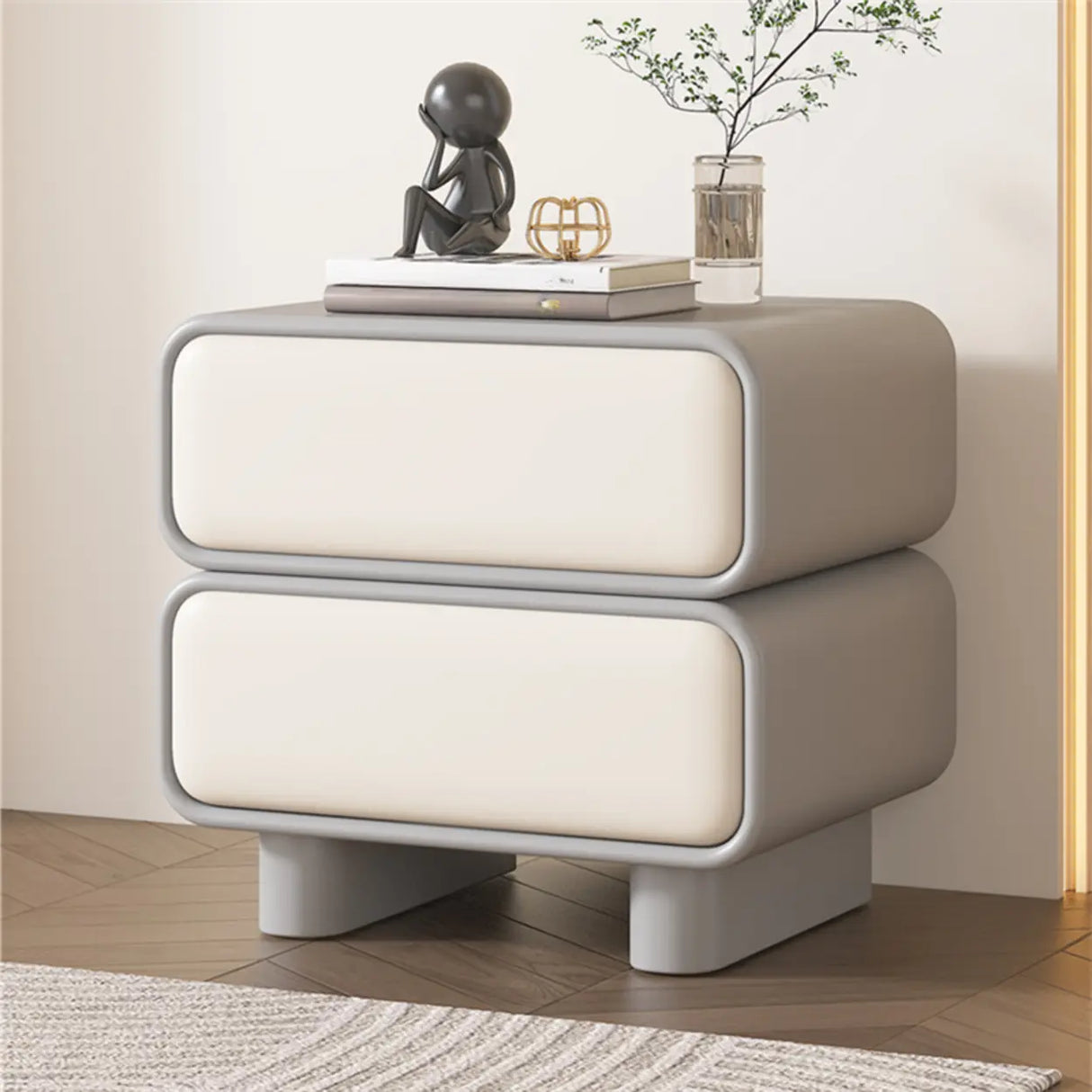 Morandi Faux Leather Countertop Wood Kids Nightstand Image - 5