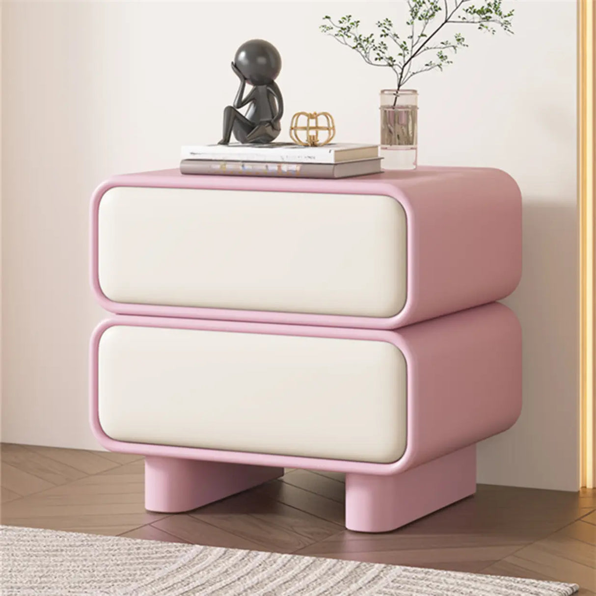 Morandi Faux Leather Countertop Wood Kids Nightstand Image - 9
