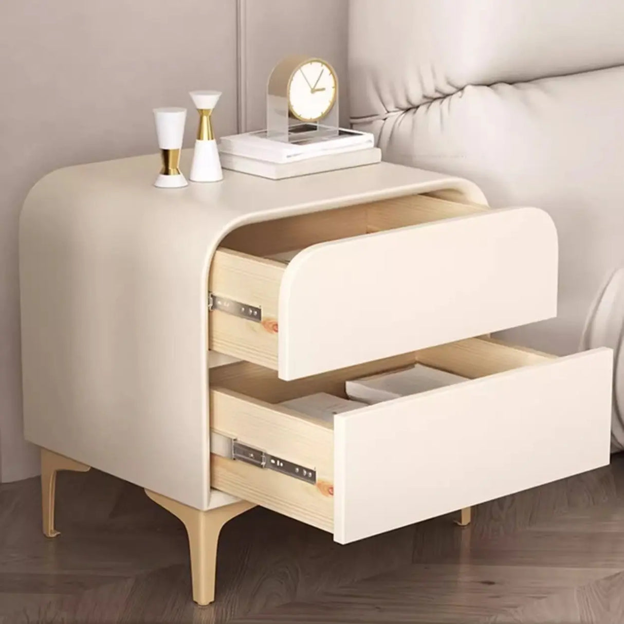 Morandi Faux Leather Top Kids Nightstand with Legs Image - 12