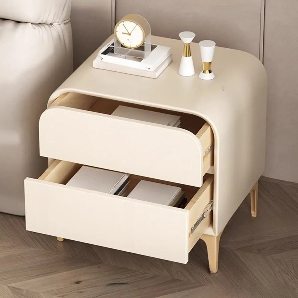 Morandi Faux Leather Top Kids Nightstand with Legs Image - 4