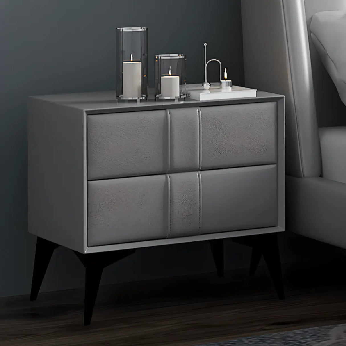 Morandi Leather Frame Kids Nightstand with Two Drawers Image - 10