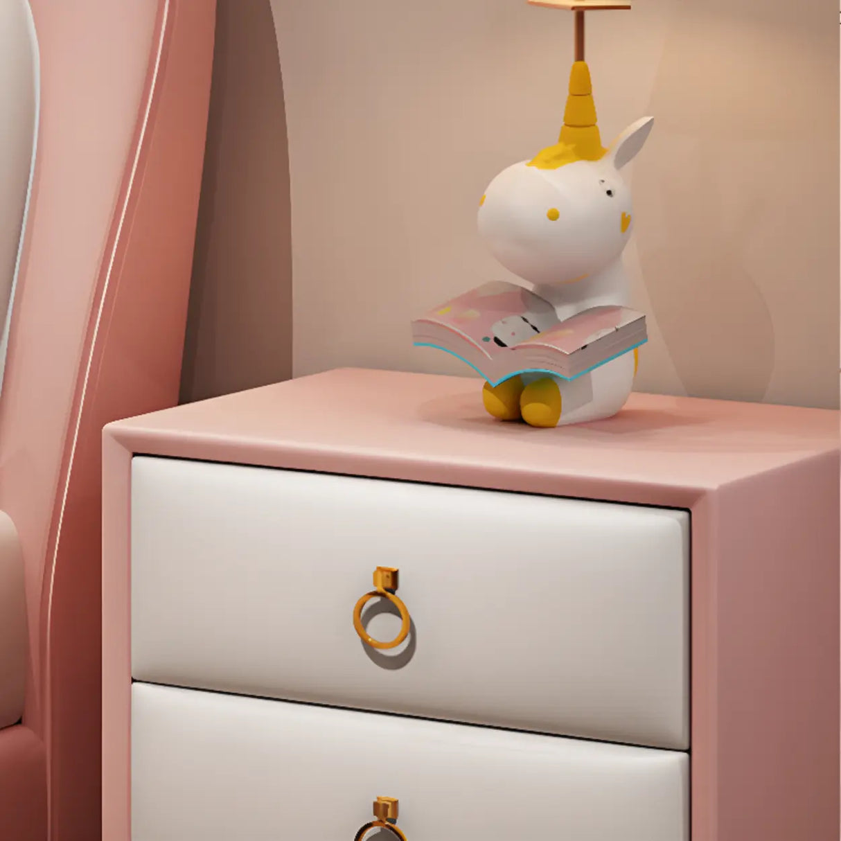 Morandi Leather Frame Kids Nightstand with Two Drawers Image - 14