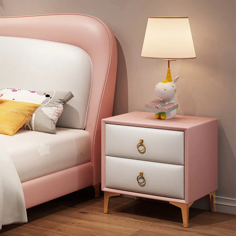 Morandi Leather Frame Kids Nightstand with Two Drawers Image - 2
