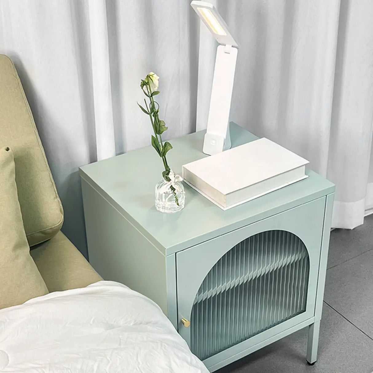 Morandi Stainless Steel Kids Nightstand with Shelf Image - 4