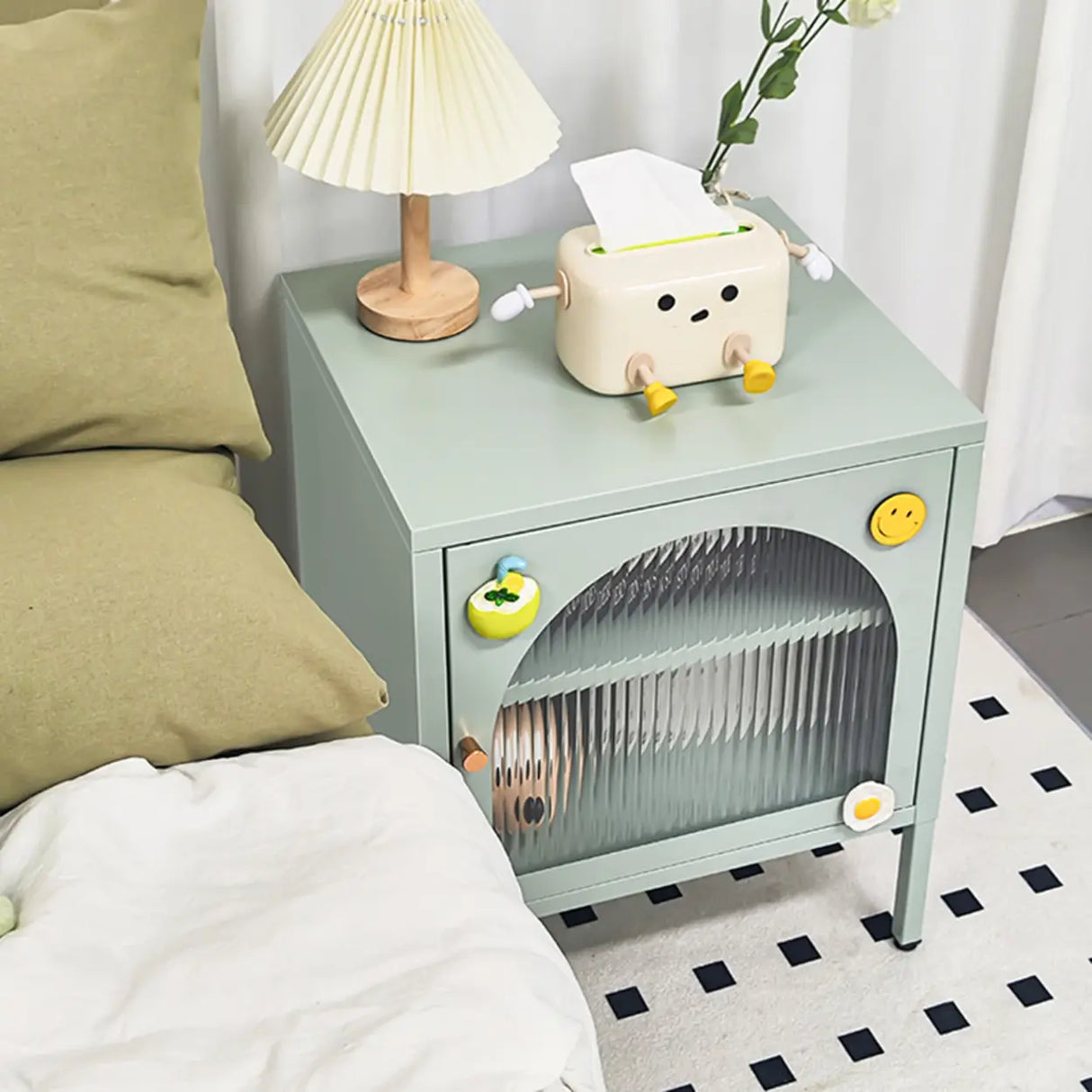 Morandi Stainless Steel Kids Nightstand with Shelf Image - 6