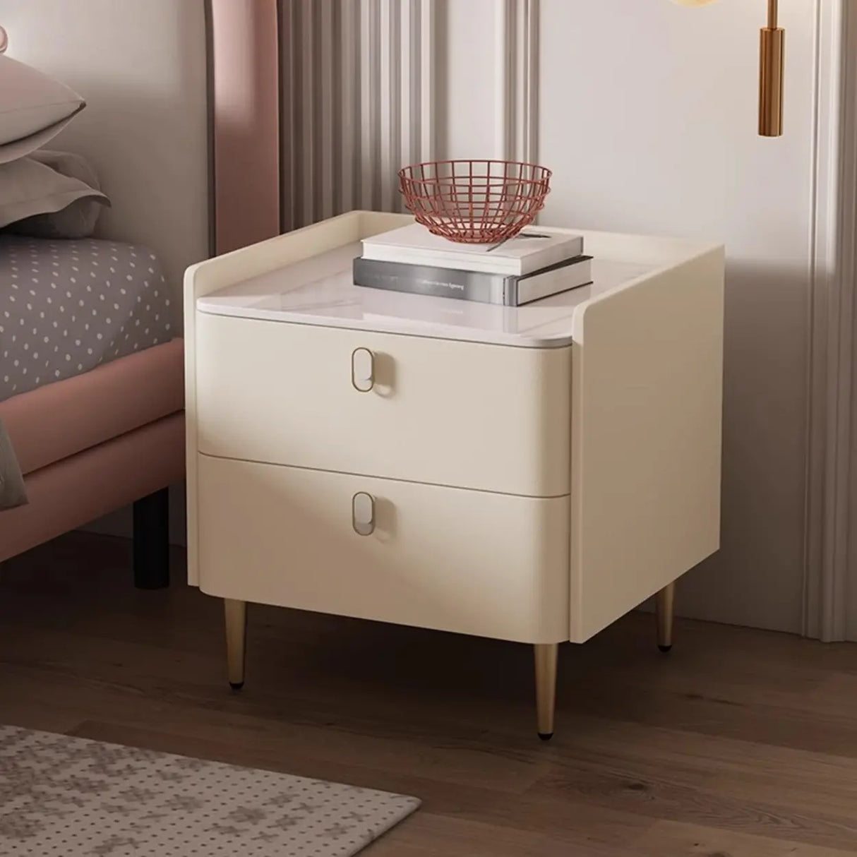 Morandi Stone Countertop Wood Storage Kids Nightstand Image - 16