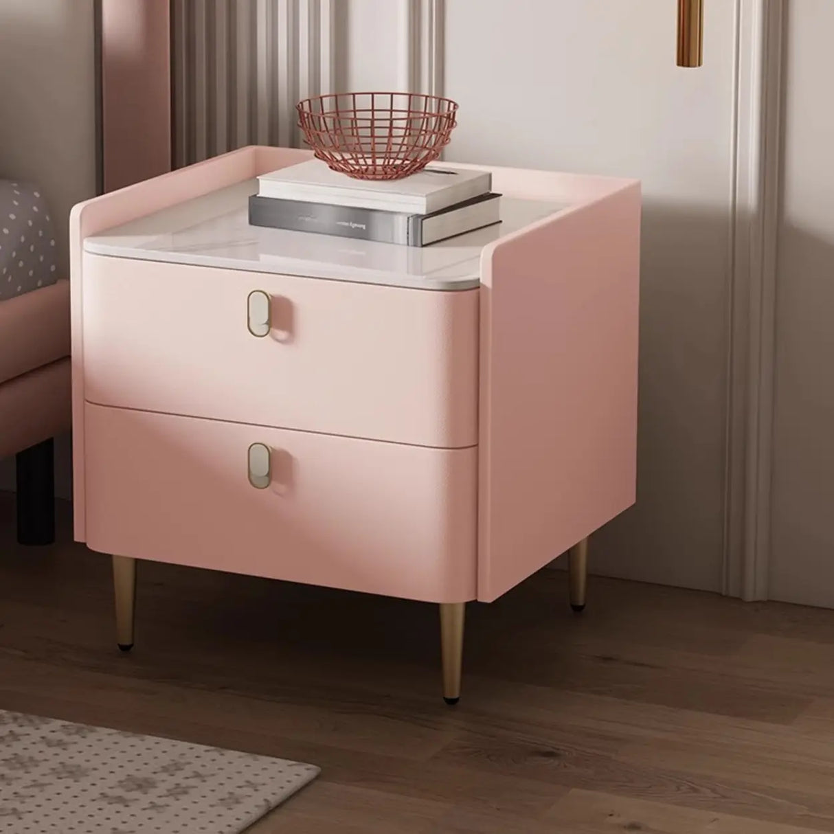 Morandi Stone Countertop Wood Storage Kids Nightstand Image - 17